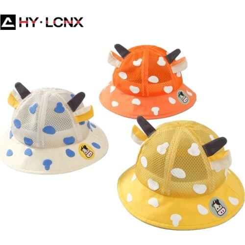 Summer Baby Bucket Hat Cute Cow Printed Cotton Breathable Mesh Cap Children Fashion Kids Fisherman Hat Boy Girl Panama Caps