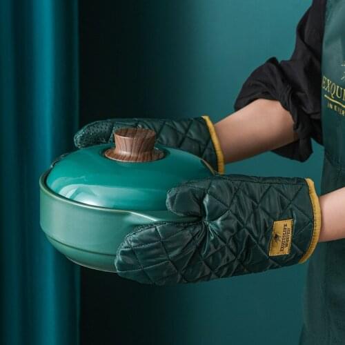 2 Pcs Microwave Oven Gloves For Kitchen Accessories Fabric Mitten High Temperature Baking Oven Gloves TJ4446