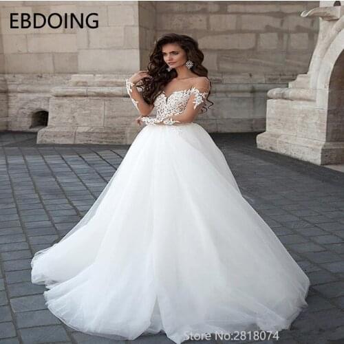 Vestidos De Novia Elegant A-line Wedding Dress Lace Long Full Sleeves Sexy Backless Bride Dress Plus Size Wedding Gown