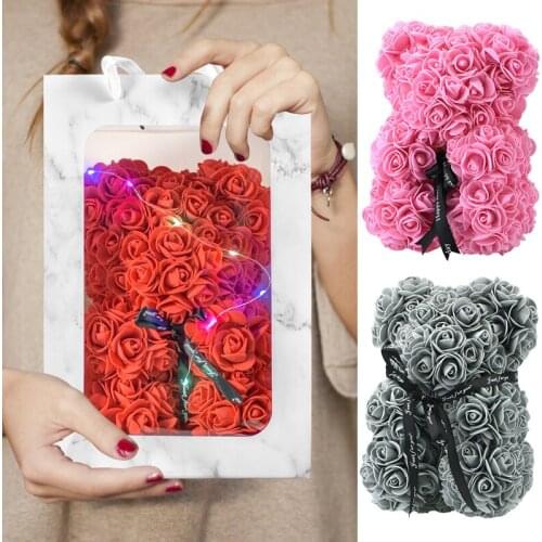 Teddy Bear of Roses Red and Pink Toy Bear Artificial Soap Flowers Roses Bear with Handbag for Mothers Day Gift Dropshiping 2021