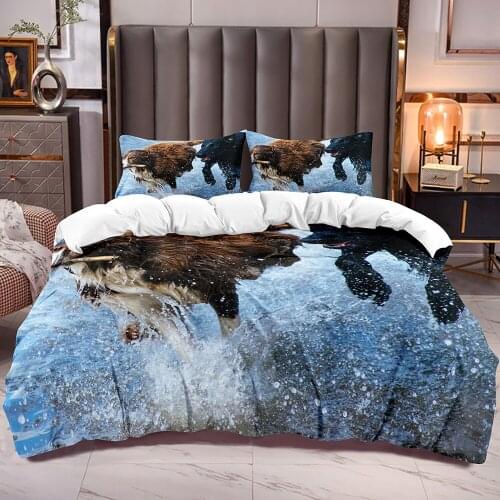 Happy Running Dogs Theme Bedding Duvet Cover with 3D Dogs Print Kids Comforter Cover Zipper Closure and Corner Ties
