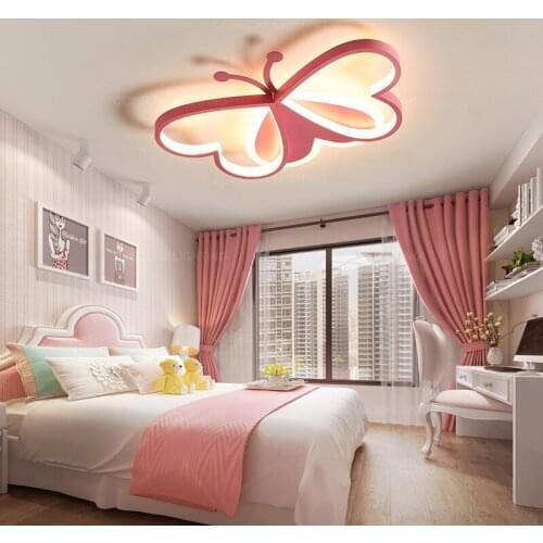 Pink butterfly ceiling light modern bedroom ceiling lamp dimmable remote control child ceiling lamp blue kids room ceiling light
