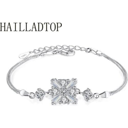 Luxury Cubic Zirconia Cube Bracelet Brand Fashion Silver Chain & Link Bracelets Ladies Jewelry Bracelet Silver Jewelry Wholesale