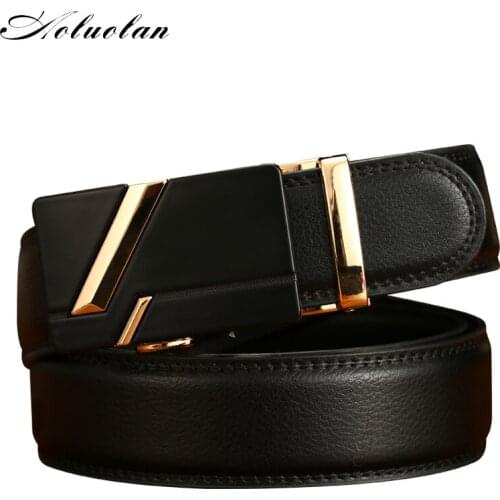 Aoluolan luxury clothing mens belt, automatic buckle mens black leather belt, a variety of mens casual business available
