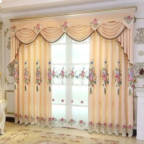 European Style Curtains for Living Dining Room Bedroom Light Luxury Chenille Embroidery Curtains Valance Curtains Window