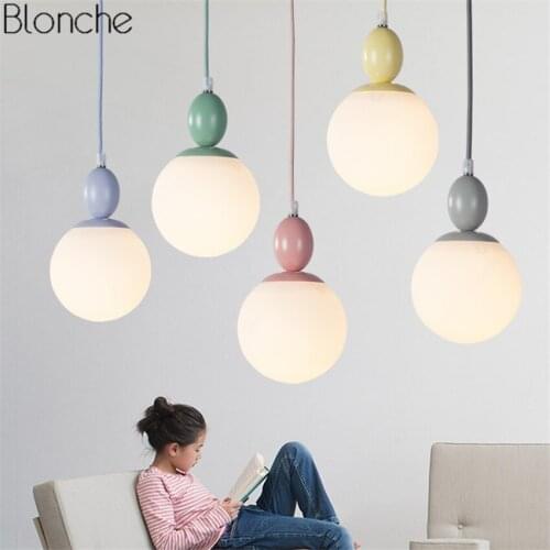 Nordic Glass Ball Pendant Lights Colorful Macaron Hanglamp Led Hanging Lamp for Living Room Kitchen Indoor Light Fixtures Decor