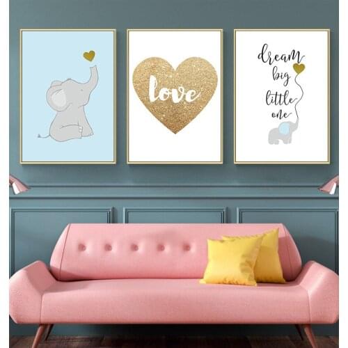 Nordic Ins Style Modern Cartoon Elephant Rabbit Sheep Room Decoration Painting Canvas Art Poster Print Lovely baby room picture