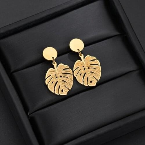 Spark Elegant Hollow Leaf Earring for Women Stainless Steel Gold Dangle Drop Earrings Female Jewelry Party Gift