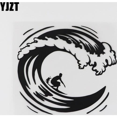YJZT 13.5CMX12.3CM LARGE Surfing Surfs Up Waves Decal Vinyl Car Sticker Black/Silver 8A-0735