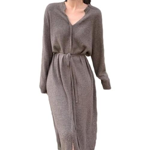 Vintage Wild Mid-long Knitted Dress Women Spring and Autumn Bottoming Sweater Dress Female Loose Winter Dress NS2690