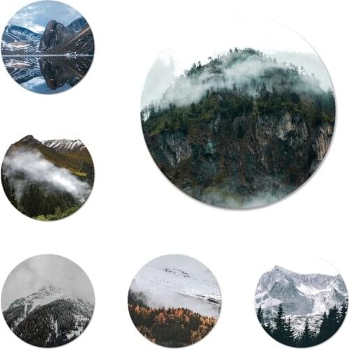 Mountain Peak Forest Snow White smoke Icons Pins Badge Decoration Brooches Metal Badges For Clothes Backpack Decoration