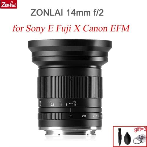 Zonlai 14mm F2 Ultra Wide Angle Manual Focus Prime Lens for Fujifilm X Sony E-mount Canon EOS-M EFM Camera A7 A6400 X-T30 X-T4