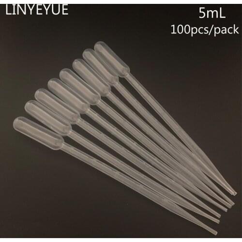 100pcs/pack 5ml Pasteur Pipette Disposable Safe Plastic Eye Dropper Graduated Transfer Pipettes for Lab Experiment Supplies