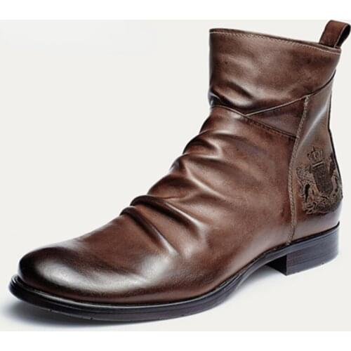 2021 Spring Autumn Plus Size Mens Boots Non Slip Luxury Simple Zipper Boots Embroidery Massage Low Cut Outdoor Leather Boots