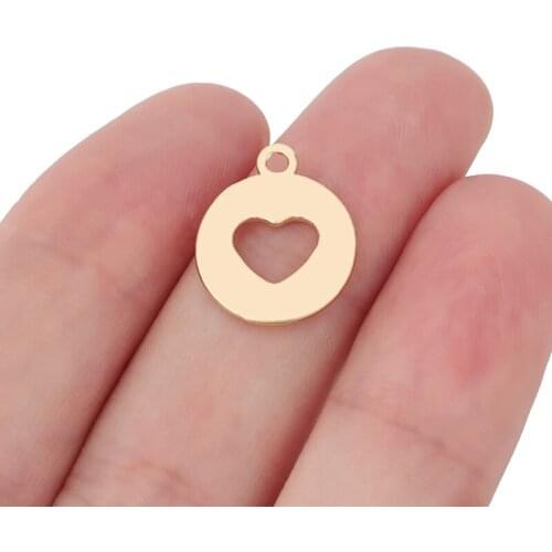 50 x Gold Color Hollow Heart Round Charms Pendants 2 Sided for DIY Earrings Bracelet Jewelry Making Accessories 17x15mm