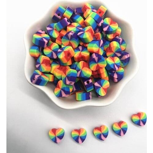New 30pcs 10mm Heart-shaped Beads Polymer Clay Spacer Loose Beads for Jewelry Making DIY Bracelet Accessories #20