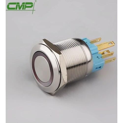 CMP Stainless Steel Self-Locking or momentary Vandal Resistant Push Button Switch 1NO1NC Planar Ring Lights