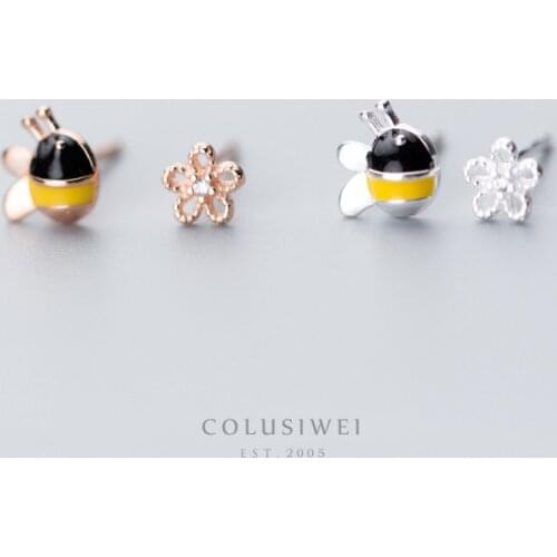 Colusiwei 925 Sterling Silver Cute Bee Flower Stud Earrings for Women Insects Fashion Earrings Sterling Silver Jewelry 2020 NEW