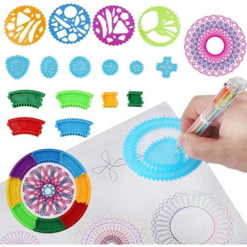 Children 19PCS Wanhua Ruler Set Hand Copy Newspaper Template Hollow Ruler Tool Scratch Drawing Paper Multi-function Flower Curve