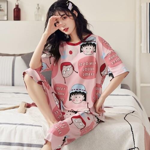 Calf pants Sleep Tops Cotton Womens pajamas Set Home suit plus size Sleepwear summer clothes for women pijamas pyjamas Korean