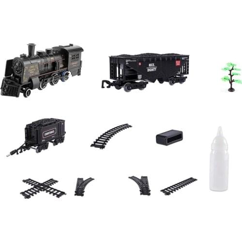 Home Train Set Electric Metal Alloy Train Toy Smokes Lights Sound Steam Locomotive Engine Cargo Cars Tracks