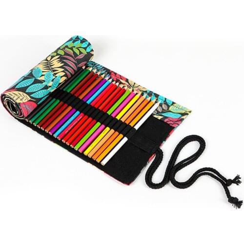 36/48/72 Holes Canvas Fallen leaves Roll Pen Curtain Pencil Bag Case Makeup Wrap Holder Storage Pouch School Supplies