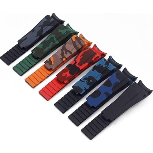 Camouflage mens rubber strap accessories For Rolex water ghost Di Tong take GMT ladies sports waterproof silicone strap 20mm