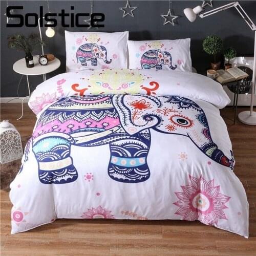 Solstice Home Textile Elephant Pattern Fashion Printing 3pcs Bedding Sets Duvet Cover Pillowcase King Queen Full Twin Size Linen
