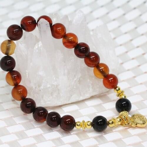 Fashion gold-color accessories natural stone dream agat carnelian onyx round beads 8mm strand bracelet jewelry 7.5inch B2011
