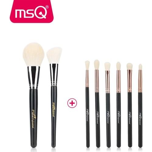 MSQ New 2pcs Big Powder+6pcs Professional Eye Makeup Brushes For Blusher Eyeshadow Blending Lip Eyeliner Goat+Synthetic Hair