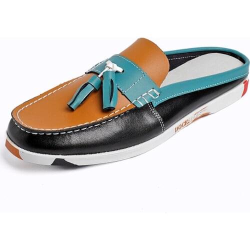 New Genuine Leather Mens Walking Shoes Cowhide Flat Loafers Men Outdoor Sneakers Male Office Dress Home Half Slippers Peas Shoes