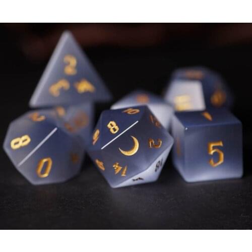 Gray Cats Eye Stone Dice Set Handmade Engrave Moon Polyhedral Dice D4 D6 D8 D10 D12 D20 Dice For DND RPG COC Table Games Custom