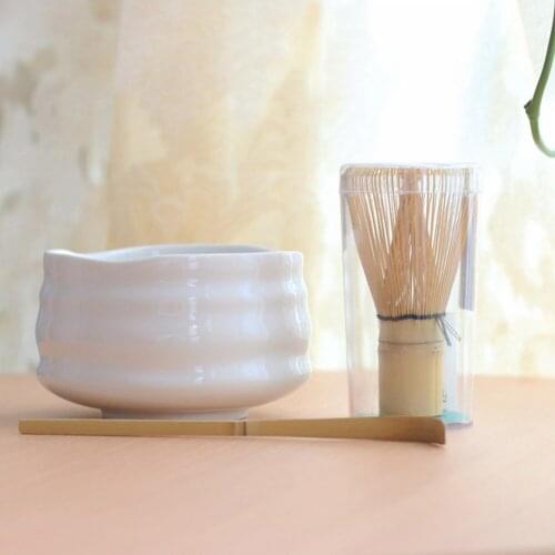 Fashion Ceramic Milky White Matcha Bowl Macha Chawan Whisk Kit Japanese Whisking Scoop Chasen Holder Starter Set