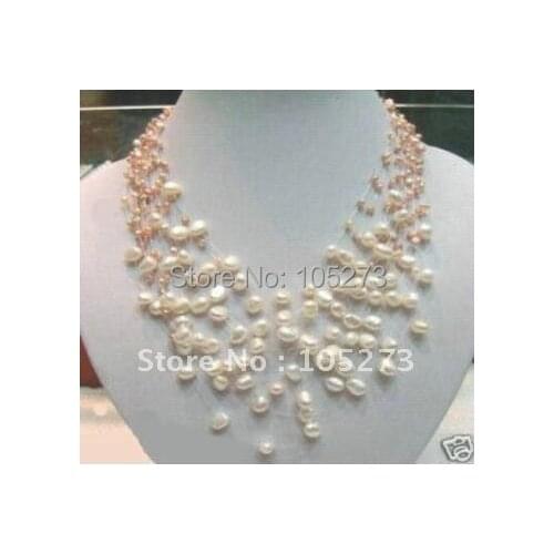 Fancy Starriness Real White & Pink Pearl Necklace Perfect Women Girl Gift Wedding Party Birthday Chirstmas Gift Fashion Jewelry