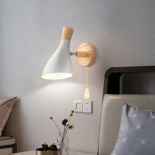 Nordic E27 LED wall lamp wood with switch and EU US plug 160CM sconces light indoor home bedside bedroom livingroom decoration