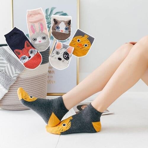 5 pairs Women harajuku student lovely cute kawaii animal Socks summer cotton Sock For Female Funny kitten sokken puppy bunny sox