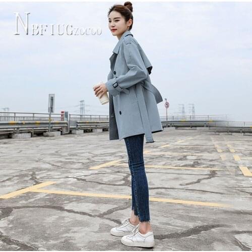 2020 Autumn New Korean Loose Long Style Women Coat Waist Strap Lapel Female Overcoat