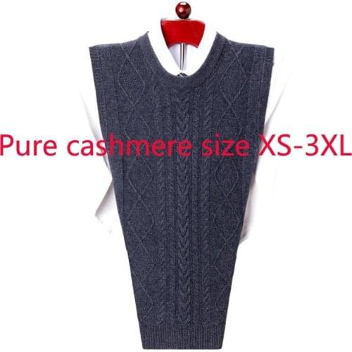 New Arrival Winter Pure Cashmere Vest Men Sleeveless Warm Casual Waistcoat O-neck Computer Knitted Sweater Plus Size XS-2XL 3XL