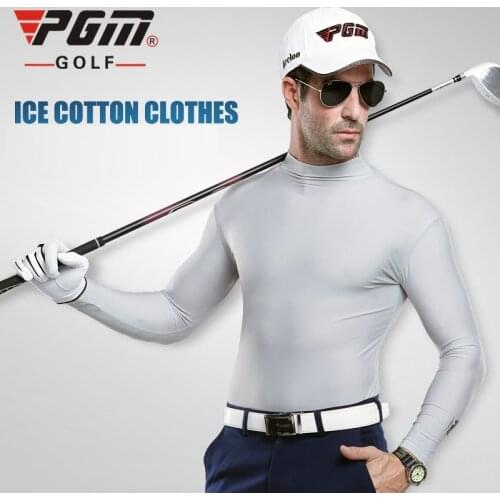 PGM Mens Sun Protection Golf Shirt Underwear Long Sleeve Golf Shirt Cooling Ice Silk T-shirts Anti-UV Soft Golf Apparel For Men