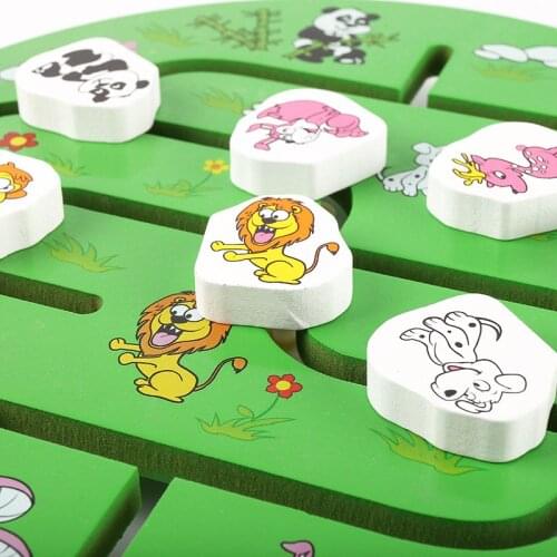Educational Early Learning Slide Puzzle Kids Wooden Toys For Children Labyrinth Animal/Fruit/Number-body-match Maze