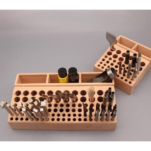 46/98 holes Pine Wood Leathercraft Rack DIY Tamping /Punching Tools Holder Organizer Storing Leather Tool Storage with Grooved