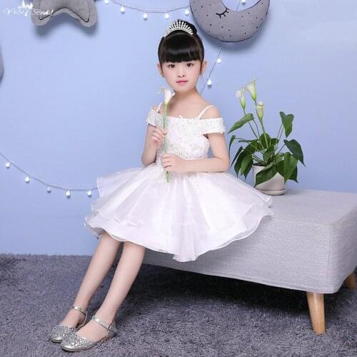 TF007 Children Off Shoulder Communion Dresses Organza Pageant Ruffle Dress Girls