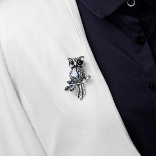 Vintage Owl Shell Enamel Pin Brooch Wedding Bouquets Animal Shirt Collar Brooch