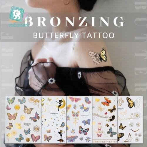 Flash Metallic Waterproof Tattoo Temporary Color Gold Silver Women Fashion Butterfly Mermaid Design Sticker on the body
