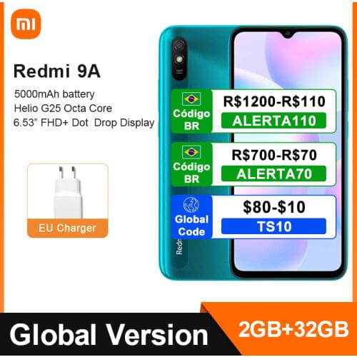 Global Version Xiaomi Redmi 9A 2GB RAM 32GB ROM 9 A Mobile Phone MTK Helio G25 Octa Core 13MP AI Rear Camera 6.53" HD+ 5000mAh
