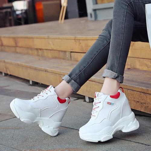 Spring Women Sneakers Mesh Casual Platform Trainers White Shoes 11CM Heels Autumn Wedges Breathable Woman Height Increased Shoes