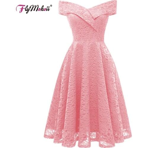 Slash Neck Women Dresses Sleeveless Lace Floral Elegant Formal Dress Ladies Bridesmaid Gown Beautiful Ball-gown Party Robe