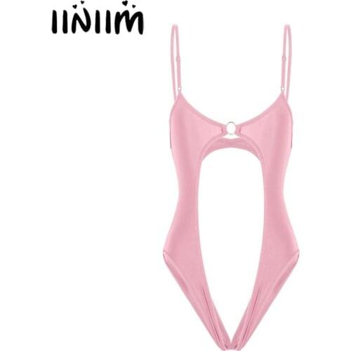 Womens AdultS mooth Silky Lingerie Bodycon Sissy Exotic Parties Sleeveless Crotchless Open Butt Leotard Teddies Bodysuit Costume