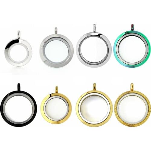 1pc 20mm/25mm/30mm Twist Screw Closure Stainless Steel Floating Memory Locket Pendant Necklace & 5pcs Charms