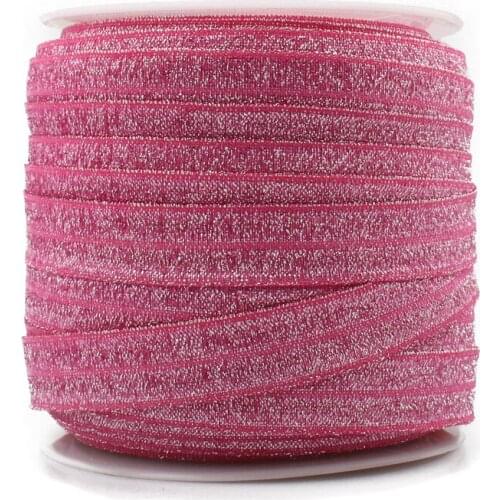 1PC=50Y 5/8"=15MM OEM Highly-flexible Elastic Glitter Velvet Ribbon Ornaments Solid Metallic Nylon Band for Hair Accessories